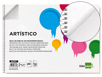 Bloc dibujo Liderpapel Artístico espiral 230x325mm. 20 hojas 130g/m² sin recuadro